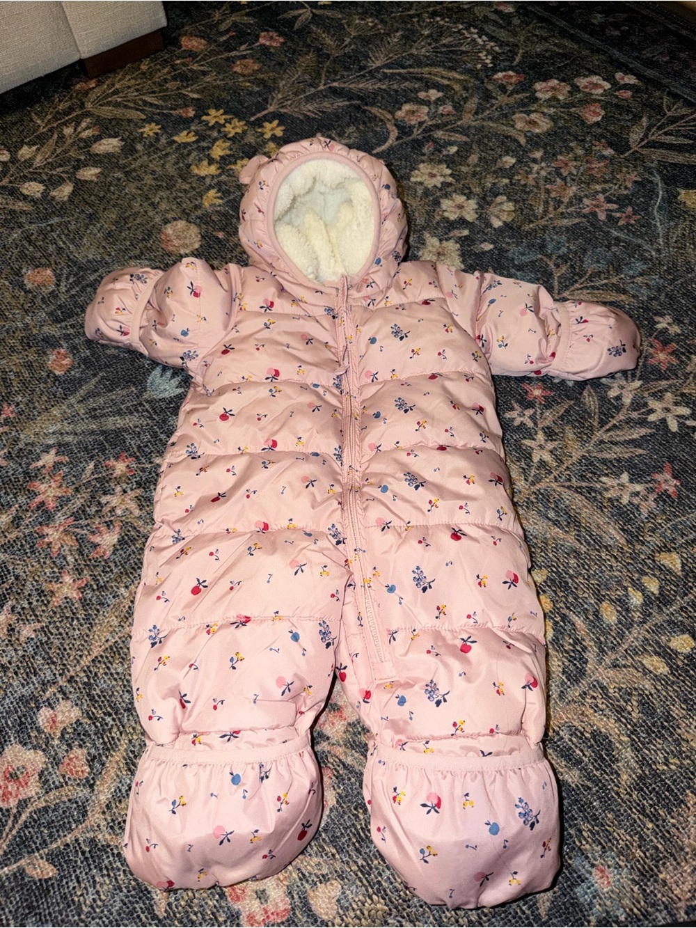 GAP Baby Pink Floral Hooded Snowsuit